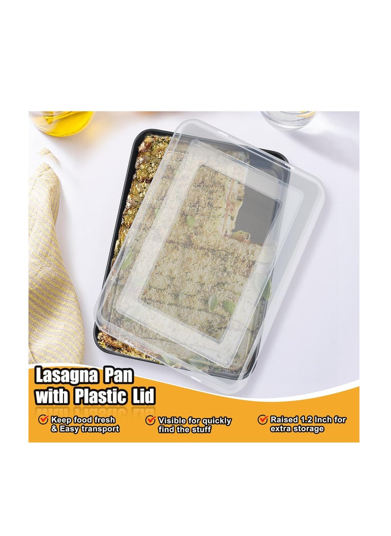 TeamFar Baking Pan with Lid, 9.4 Inch Stainless Steel Lasagna Pan with Black Non-Stick Coating, Roasting Baking Rectangle Cake Pan for Toaster Oven, Non-Toxic & Solid, Easy Clean-(1 Pan + 1 Lid)