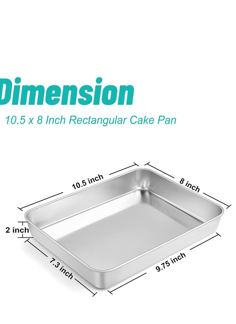 TeamFar Rectangular Cake Pan, 10.5’’ x 8’’ x 2’’ Stainless Steel BakingLasagna Cake Pan, Non-Toxic & Heavy Duty, Brushed Surface & Deep Side, Easy Clean & Dishwasher Safe - 4 PCS