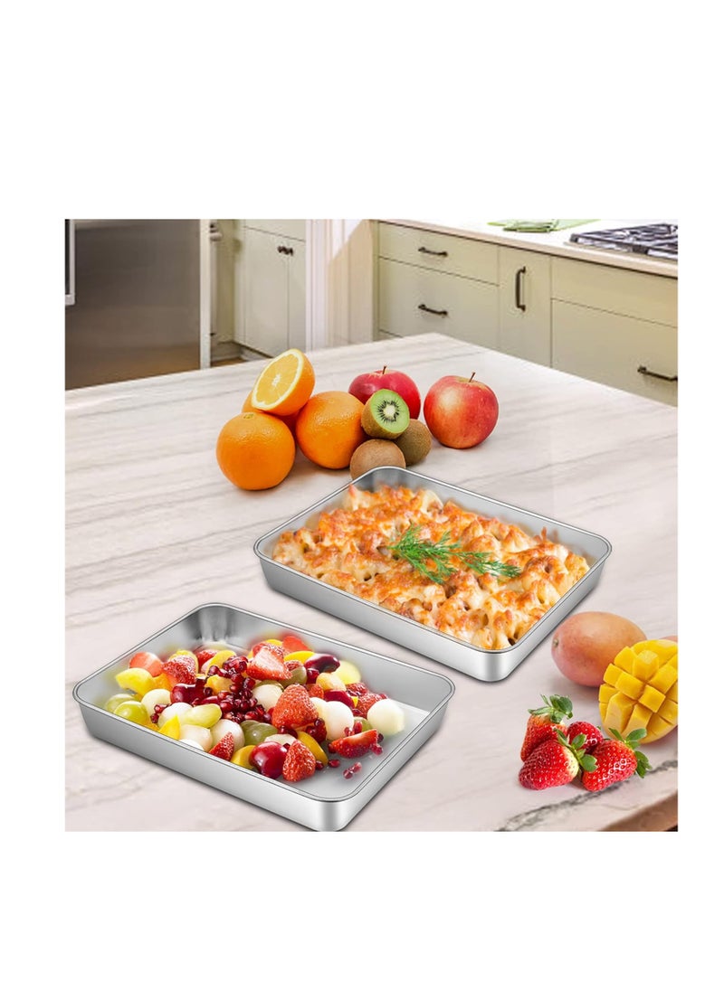 TeamFar Rectangular Cake Pan, 10.5’’ x 8’’ x 2’’ Stainless Steel BakingLasagna Cake Pan, Non-Toxic & Heavy Duty, Brushed Surface & Deep Side, Easy Clean & Dishwasher Safe - 4 PCS