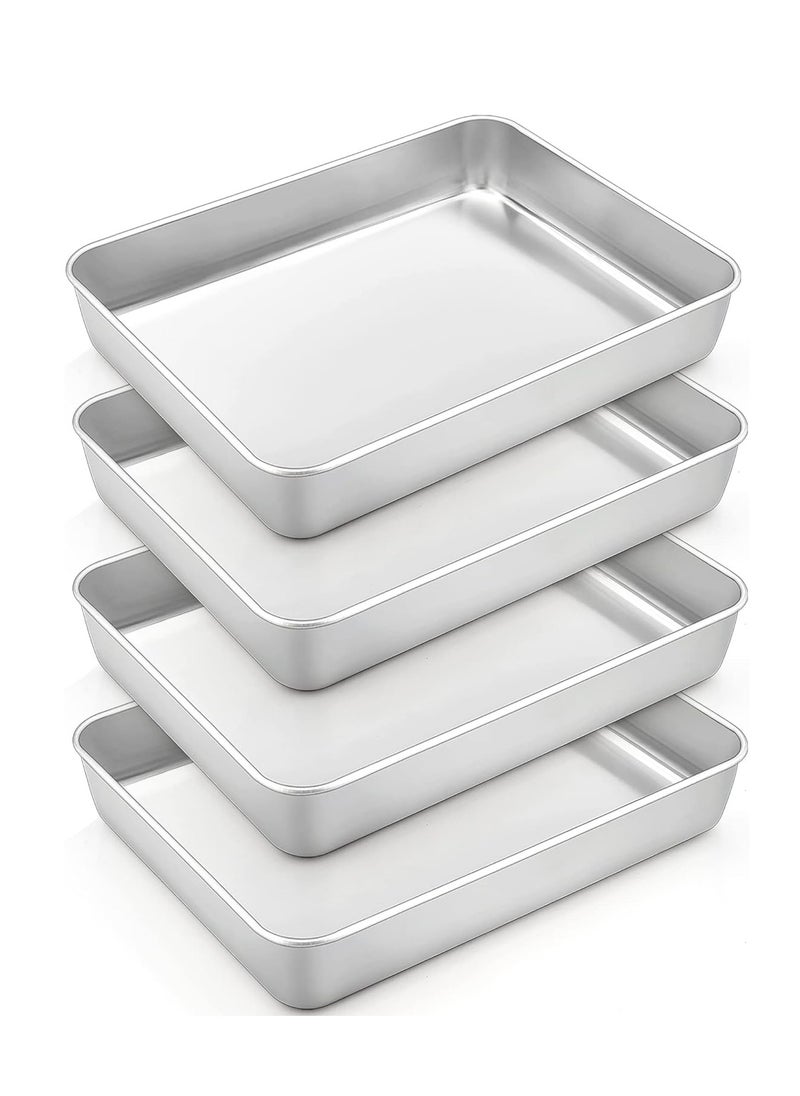 TeamFar Rectangular Cake Pan, 10.5’’ x 8’’ x 2’’ Stainless Steel BakingLasagna Cake Pan, Non-Toxic & Heavy Duty, Brushed Surface & Deep Side, Easy Clean & Dishwasher Safe - 4 PCS