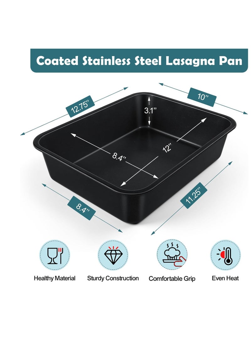 TeamFar Lasagna Pan, 12.75 x 10 x 3.1inch Rectangular Roasting Baking Pan with Stainless Steel Core & Nonstick Coating, for Making Lasagna Cake Brownie, Healthy & Oven Safe, Deep Side & Wider Edge