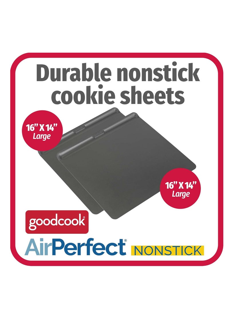 GoodCook AirPerfect Non-Stick Air Insulated 16” x 14” Cookie Sheet Set, 2 Piece - Carbon Steel Cooking Pans, Bakeware Set, Cookie Sheets for Baking, Oven Pan Set