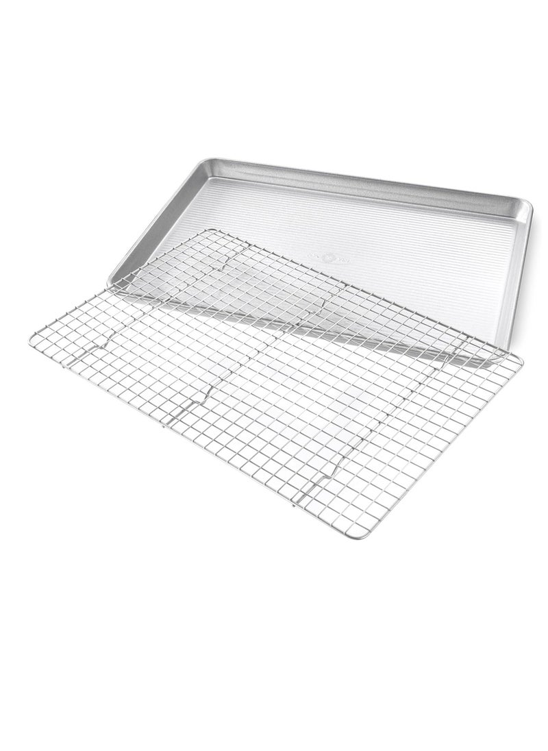 USA Pan Bakeware Half Sheet Baking Pan and Bakeable Nonstick and Cooling Rack Set, Metal