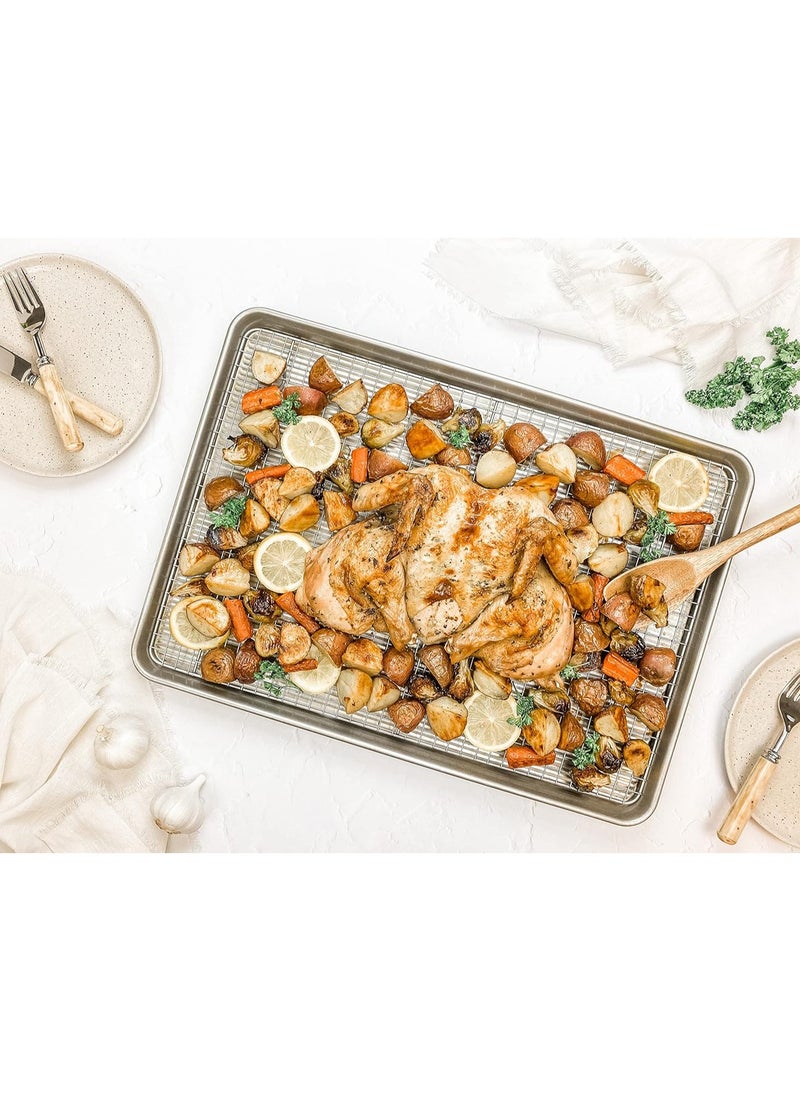 USA Pan Bakeware Half Sheet Baking Pan and Bakeable Nonstick and Cooling Rack Set, Metal