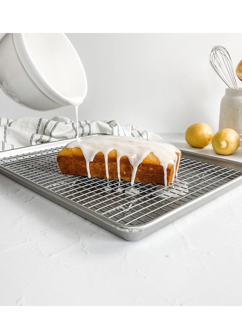 USA Pan Bakeware Half Sheet Baking Pan and Bakeable Nonstick and Cooling Rack Set, Metal