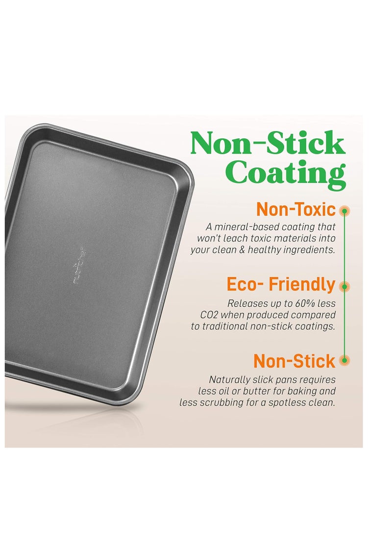 NutriChef 2-Piece Nonstick Cookie Sheet Baking Pan Set - Heavy Duty Bake Trays w/ Smooth Non-Stick Coating PFOA, PFOS, & PTFE Free, 15