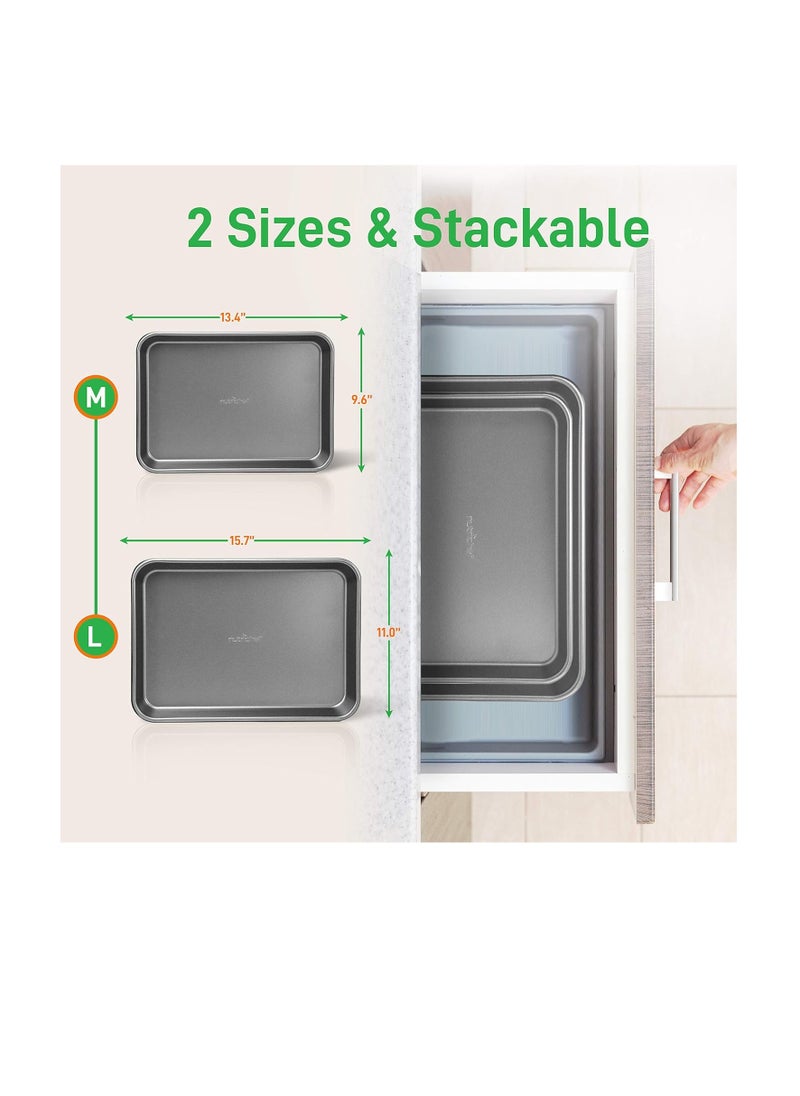 NutriChef 2-Piece Nonstick Cookie Sheet Baking Pan Set - Heavy Duty Bake Trays w/ Smooth Non-Stick Coating PFOA, PFOS, & PTFE Free, 15
