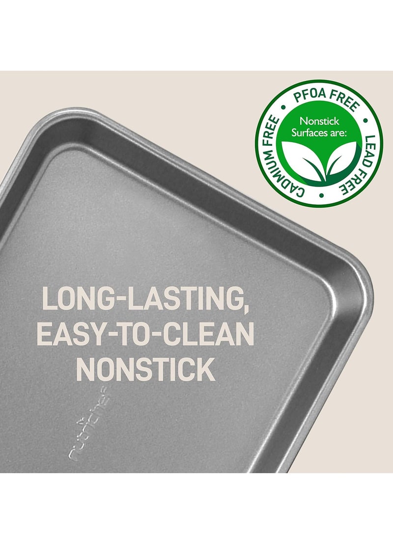 NutriChef 2-Piece Nonstick Cookie Sheet Baking Pan Set - Heavy Duty Bake Trays w/ Smooth Non-Stick Coating PFOA, PFOS, & PTFE Free, 15