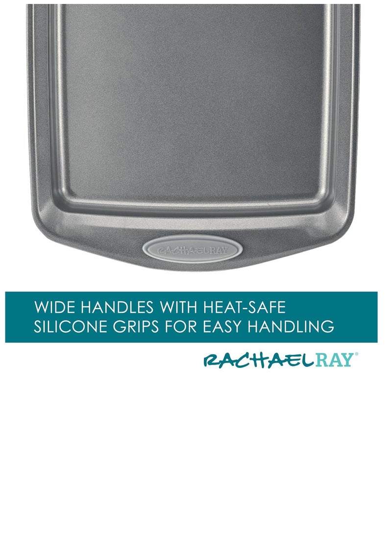 Rachael Ray Nonstick Bakeware Set with Grips, Nonstick Cookie Sheets / Baking Sheets - 3 Piece, Gray with Sea Salt Gray Grips