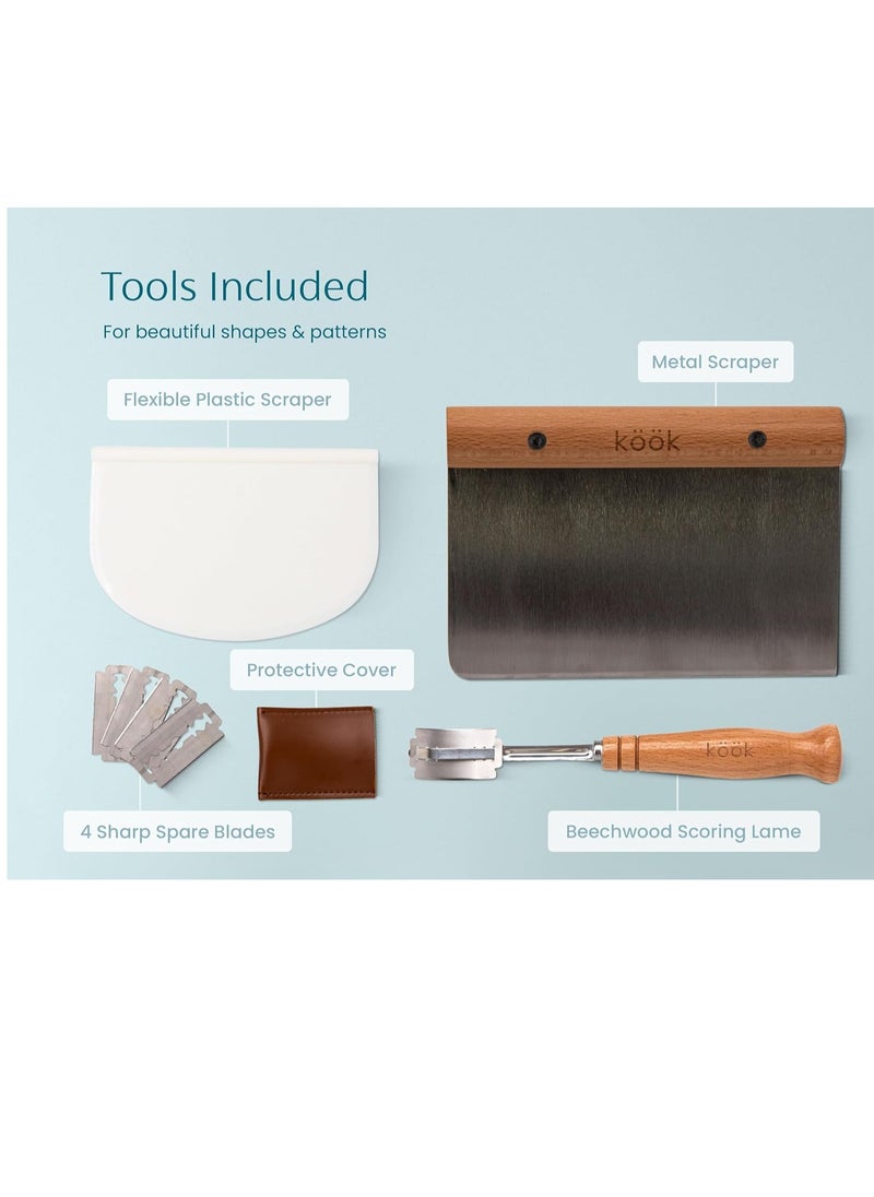 Kook Proofing Set, Sourdough Bread, 2 Rattan 9 Inch Banneton Baskets, 2 Basket Covers, Metal Scraper, Plastic Scraper, Scoring Lame, 5 Blades and Case, Baking Kit, Dough Bowls, Round Shape