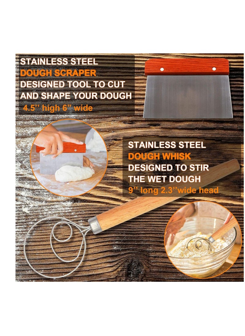 10'' Round & 8'' Oval Banneton Bread Proofing Basket Set, 32Pcs Cane Sourdough Bread Baking Supplies with Bread Lame, Dough Scraper, Linen Liner, Brush Flouring Stencil, Bread Making Kit for Christmas