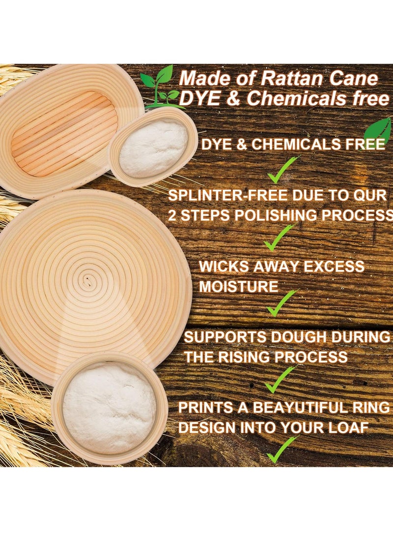 10'' Round & 8'' Oval Banneton Bread Proofing Basket Set, 32Pcs Cane Sourdough Bread Baking Supplies with Bread Lame, Dough Scraper, Linen Liner, Brush Flouring Stencil, Bread Making Kit for Christmas