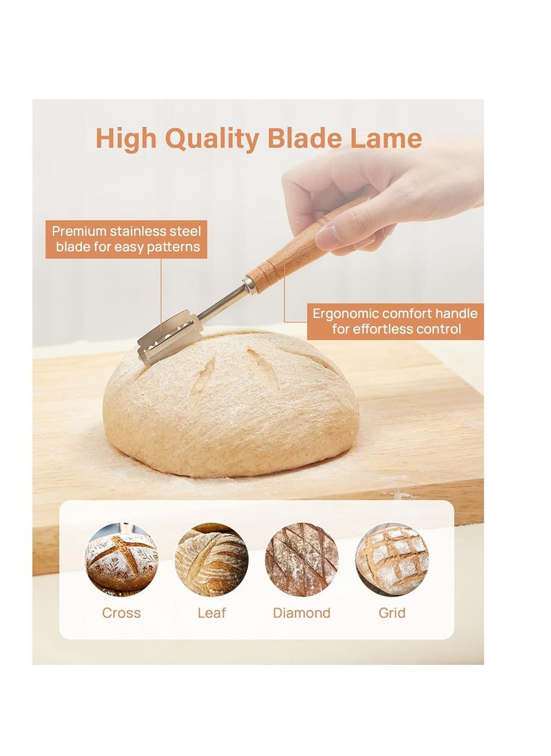 Kootek Banneton Bread Proofing Basket, 9 Inch Round Sourdough Starter Kit, Bread Baking Supplies Tools with Proofing Basket for Bread Making, Dough Whisk, Bread Lame, Banneton Basket Gift Set