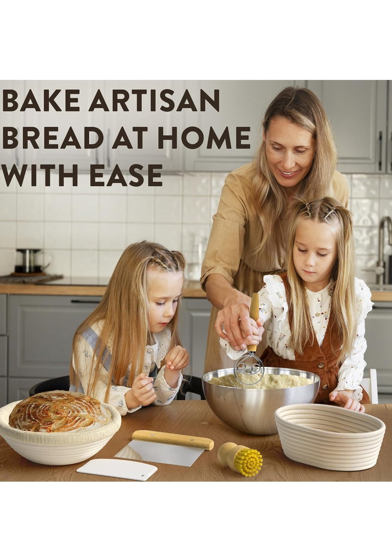 Complete Bread Proofing Baskets Set - Premium Quality Kit for Sourdough Bread Making - Includes 9