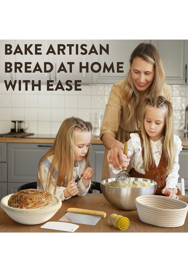 Complete Bread Proofing Baskets Set - Premium Quality Kit for Sourdough Bread Making - Includes 9
