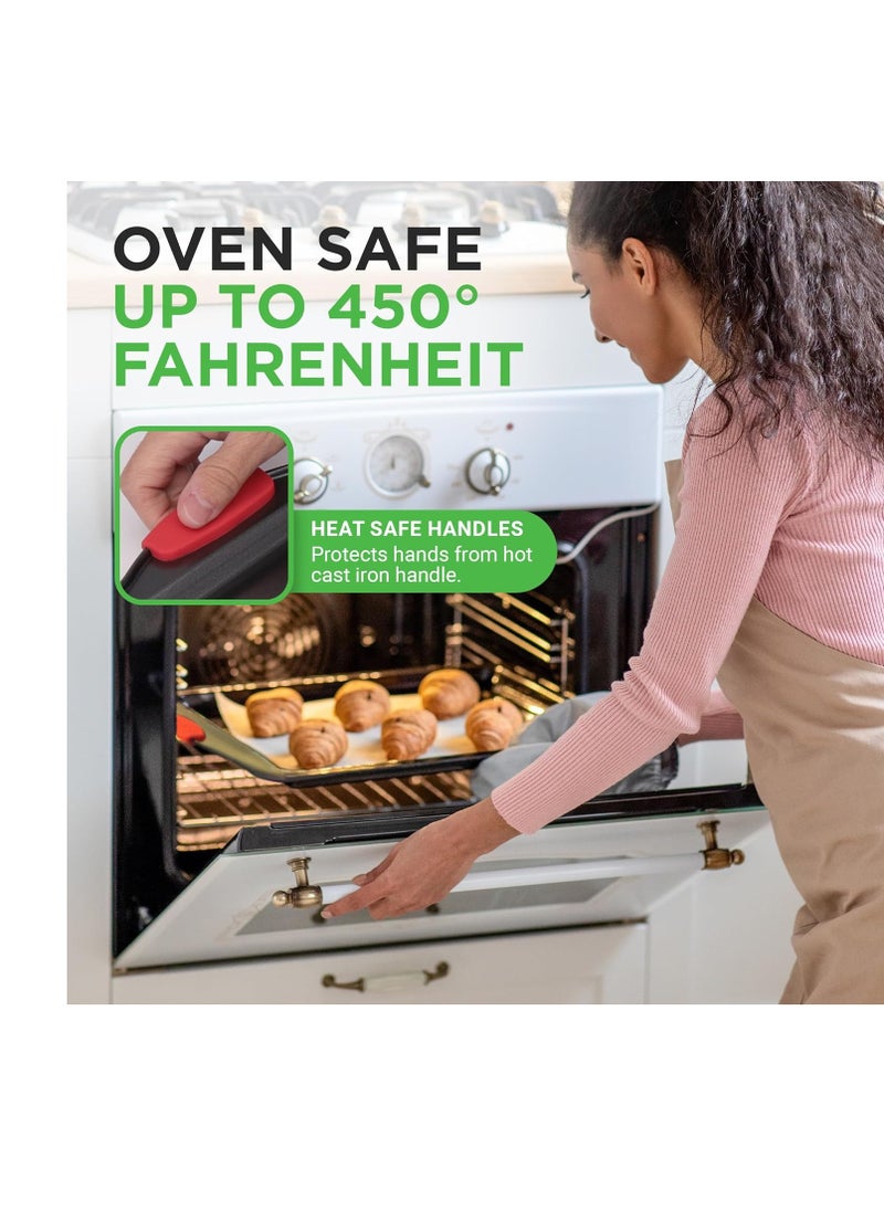 NutriChef 3-Piece Nonstick Kitchen Oven Baking Pans - Premium & Stylish Non-Stick Steel, Commercial Grade Restaurant Quality Metal Bakeware with Red Silicone Handles - Easy to Clean, NCSBS3S