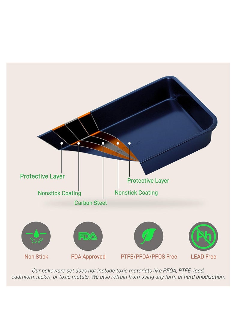 NutriChef 6-Piece Non-Stick Baking Pans - Carbon Steel Baking Trays with Nonstick Coating - Includes Muffin Pan, Loaf Pan, Cookie Sheets, & Round Pan - Restaurant Quality Baking Set, Dishwasher Safe