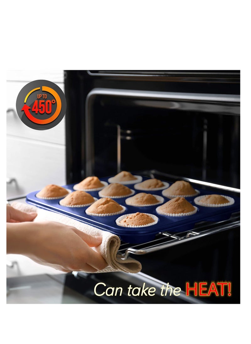 NutriChef 6-Piece Non-Stick Baking Pans - Carbon Steel Baking Trays with Nonstick Coating - Includes Muffin Pan, Loaf Pan, Cookie Sheets, & Round Pan - Restaurant Quality Baking Set, Dishwasher Safe