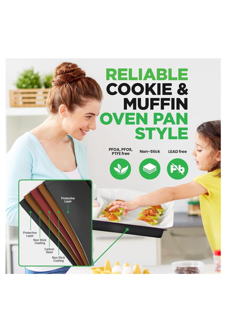 NutriChef 10-Piece Non-Stick Baking Pans Set - Deluxe Carbon Steel Bakeware Set w/ Cookie Sheets, Muffin Pan, Roasting Pan, Cake Pan, Baking Tray, Pizza Pan - Easy to Clean, Black