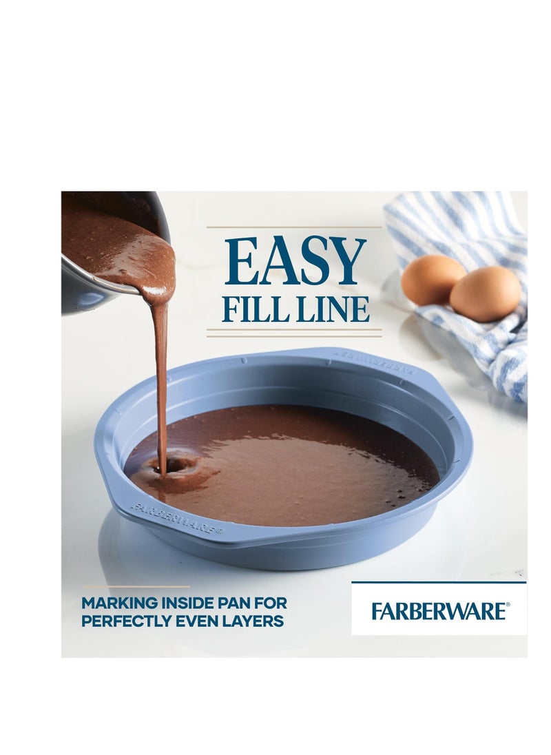 Farberware Easy Solutions Nonstick Bakeware Round Cake Pan, 9 Inch with Portion Marks and Fill Line - Blue