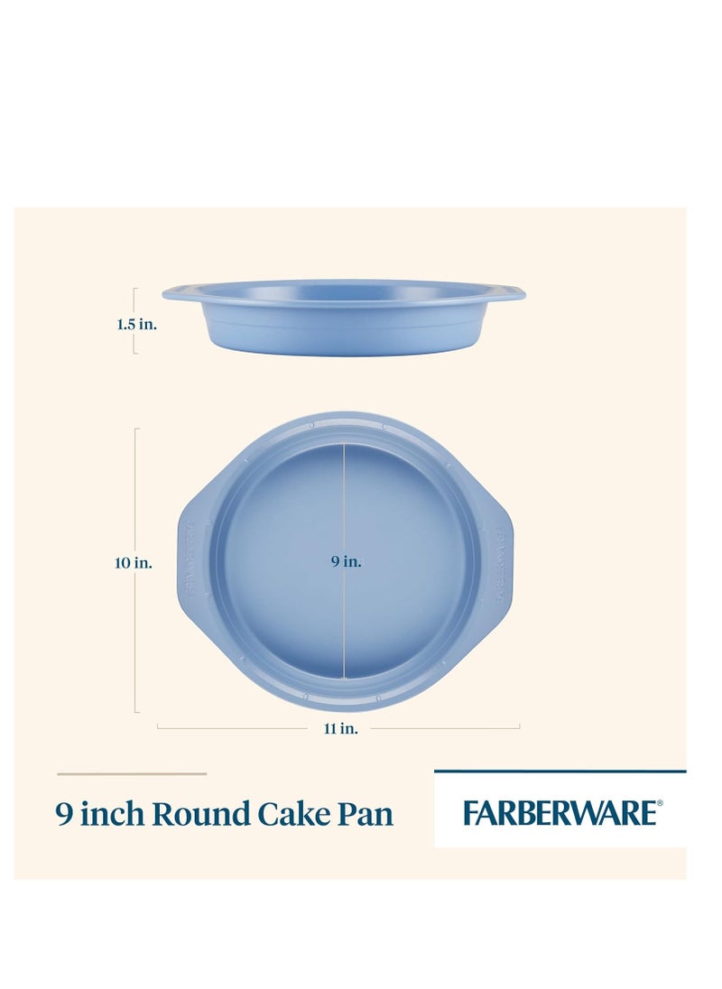 Farberware Easy Solutions Nonstick Bakeware Round Cake Pan, 9 Inch with Portion Marks and Fill Line - Blue