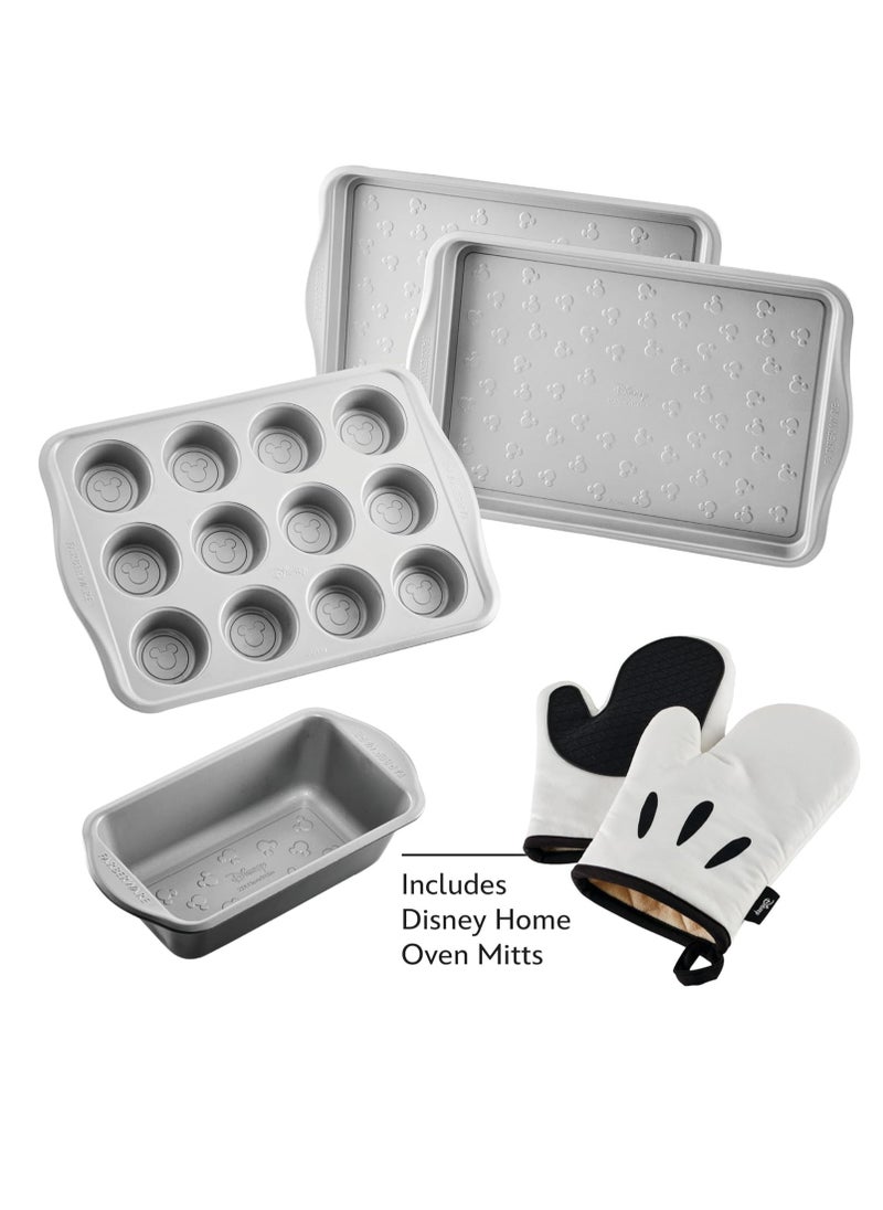 Farberware Disney Bake with Mickey Mouse Nonstick Bakeware Set/Baking Pans with Disney Home Oven Mitts, Cookie Pans, Muffin/Cupcake and Loaf Pan, 6 Piece - Black