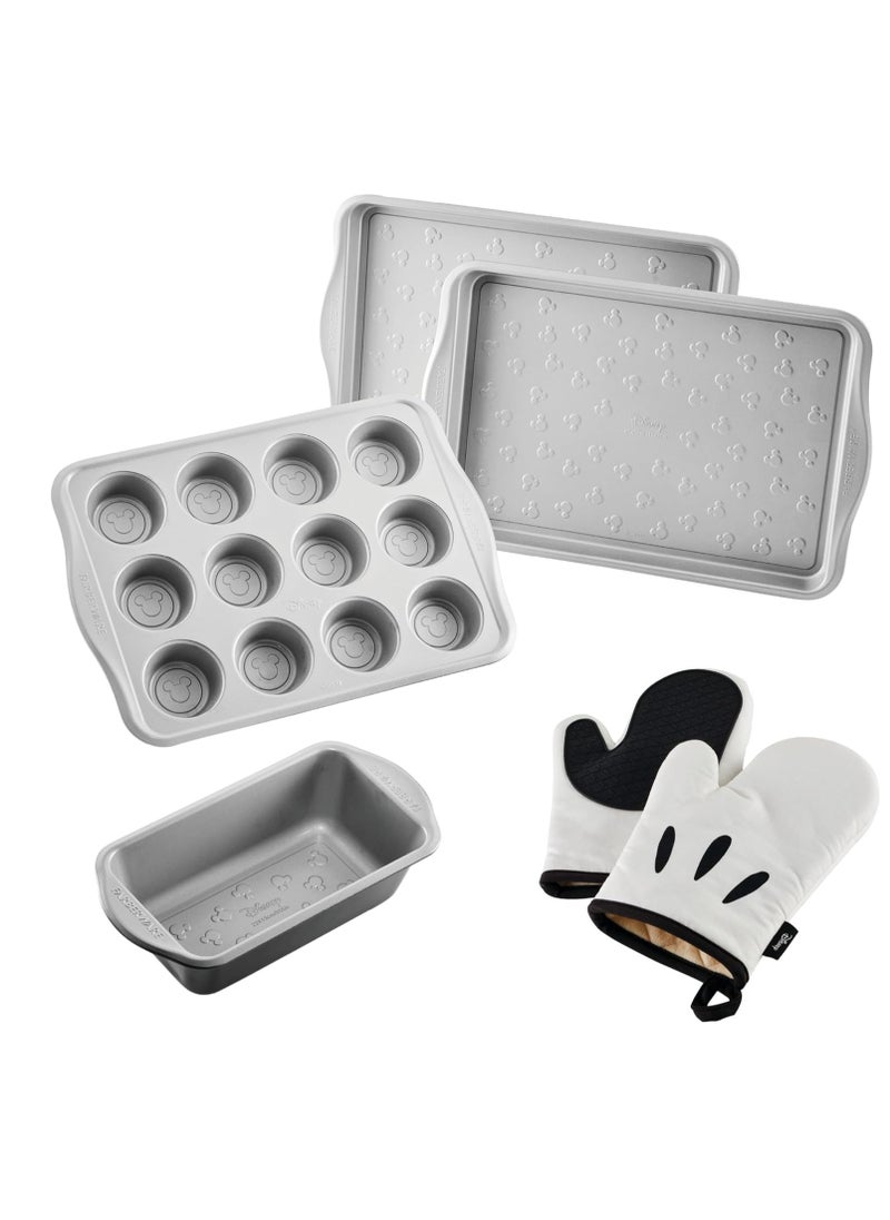 Farberware Disney Bake with Mickey Mouse Nonstick Bakeware Set/Baking Pans with Disney Home Oven Mitts, Cookie Pans, Muffin/Cupcake and Loaf Pan, 6 Piece - Black