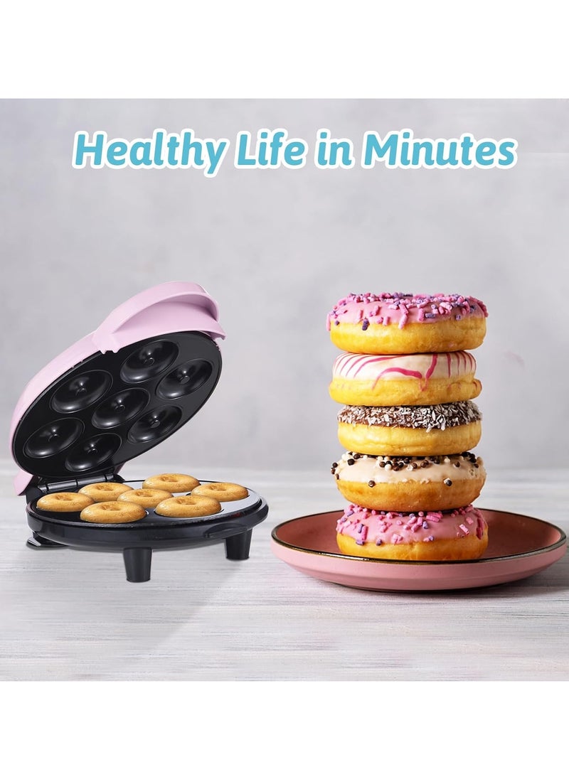 Mini Donut Maker Machine Makes 7 Doughnuts 650W Double-sided Heating Non-stick Coating Electric Donut Maker Machine for Kid-Friendly Breakfast Dessert Snack Perfect for Family Party Cake