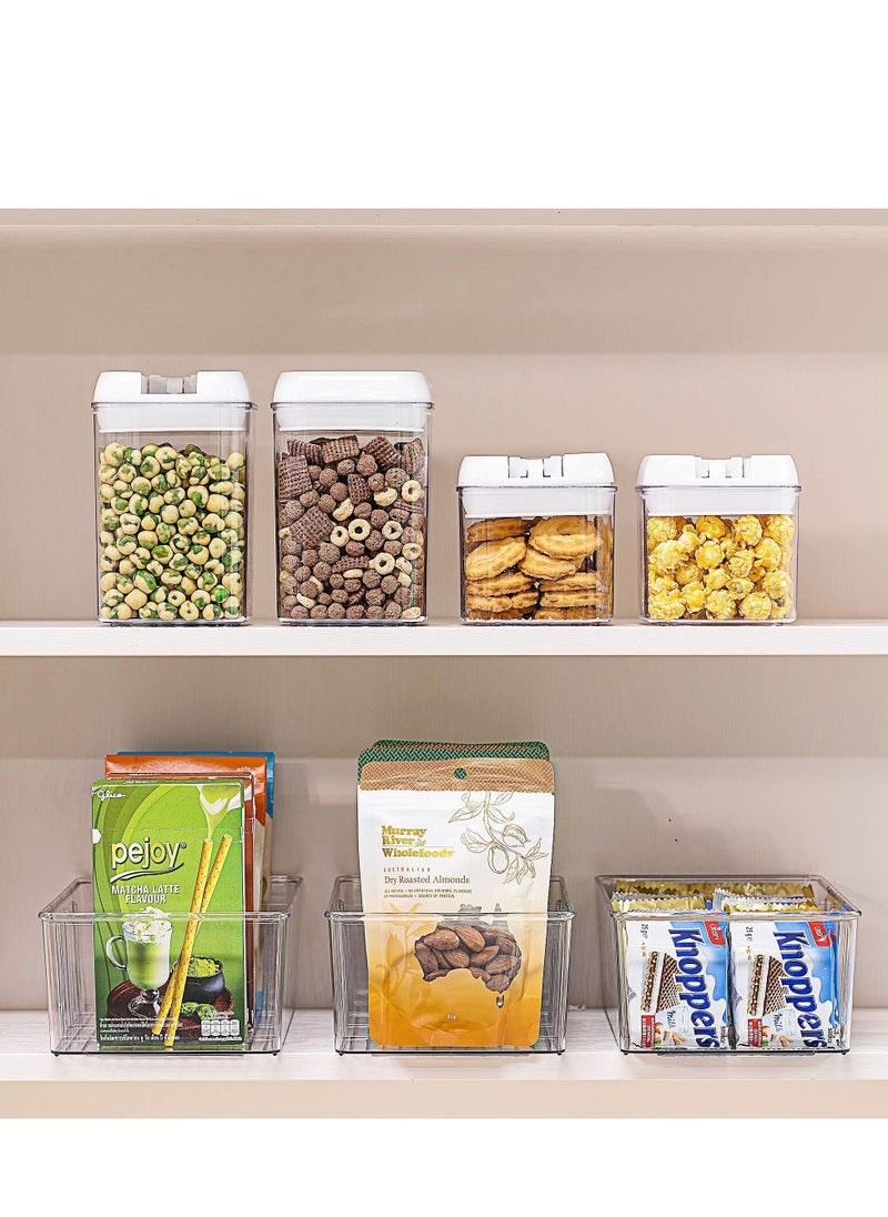 2 Pack Food Storage Organizer Bins, Clear Plastic Storage Bins for Pantry, Kitchen, Fridge, Cabinet Organization and Storage, 2 Compartment Holder for Packets, Snacks, Pouches, Spice Packets