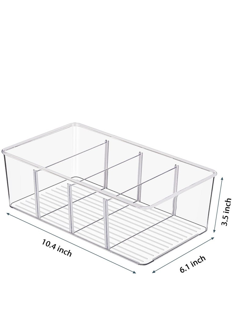 2 Pack Food Storage Organizer Bins, Clear Plastic Storage Bins for Pantry, Kitchen, Fridge, Cabinet Organization and Storage, 2 Compartment Holder for Packets, Snacks, Pouches, Spice Packets