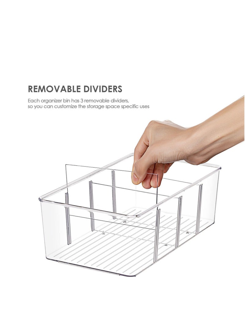 2 Pack Food Storage Organizer Bins, Clear Plastic Storage Bins for Pantry, Kitchen, Fridge, Cabinet Organization and Storage, 2 Compartment Holder for Packets, Snacks, Pouches, Spice Packets