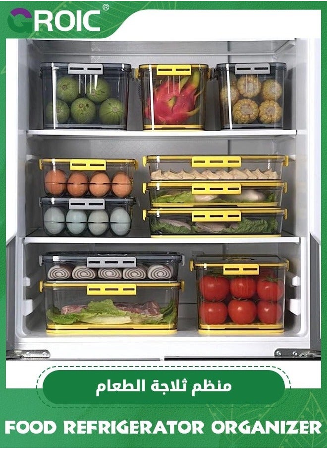 Vegetable Fruit Storage Containers with Lids, Timing Food Refrigerator Organizer Bins for Fridge Removable Drain Tray and Airvent,Refrigerator Box, Preservation Box