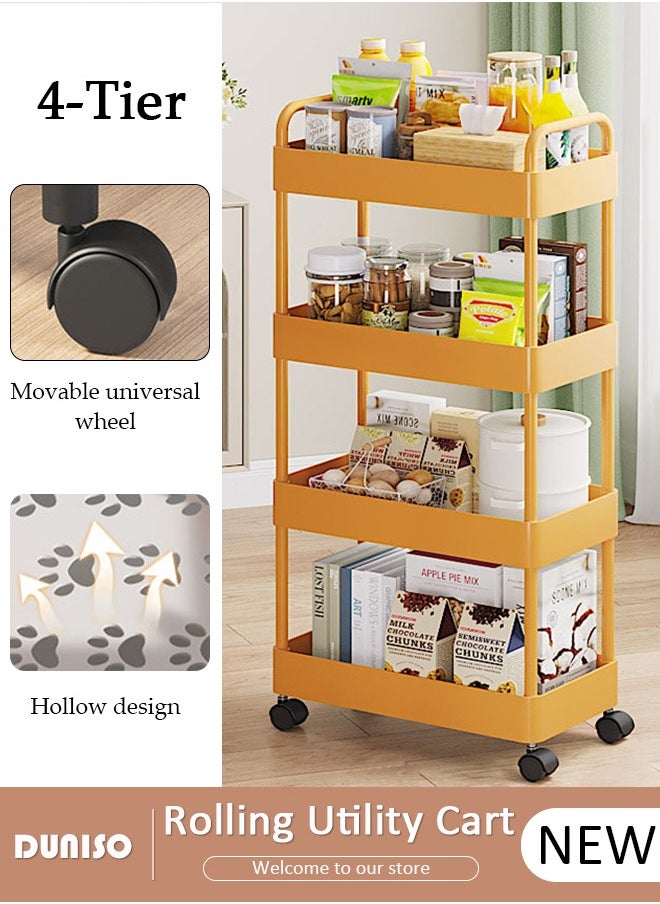 4 Tier Rolling Utility Cart Organizer,  Rolling Metal Storage Organizer,Mobile Utility Cart,Kitchen Trolley Cart,Mobile Shelving Unit For Kitchen, Bedroom, Bathroom, Office, Laundry Room And Garage