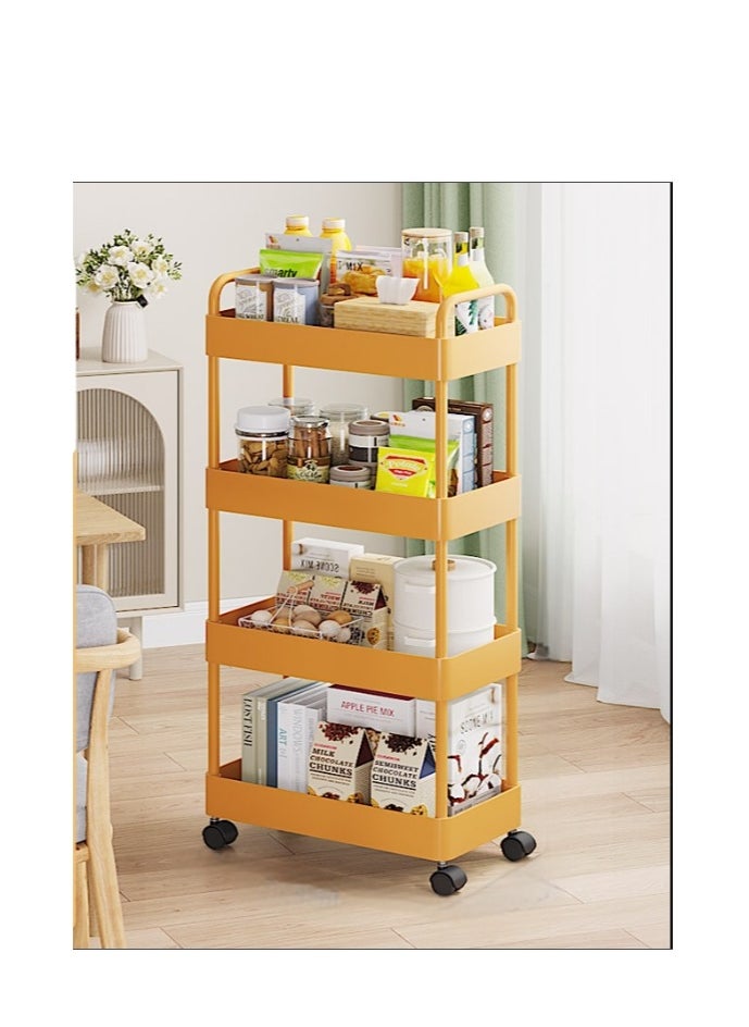 4 Tier Rolling Utility Cart Organizer,  Rolling Metal Storage Organizer,Mobile Utility Cart,Kitchen Trolley Cart,Mobile Shelving Unit For Kitchen, Bedroom, Bathroom, Office, Laundry Room And Garage