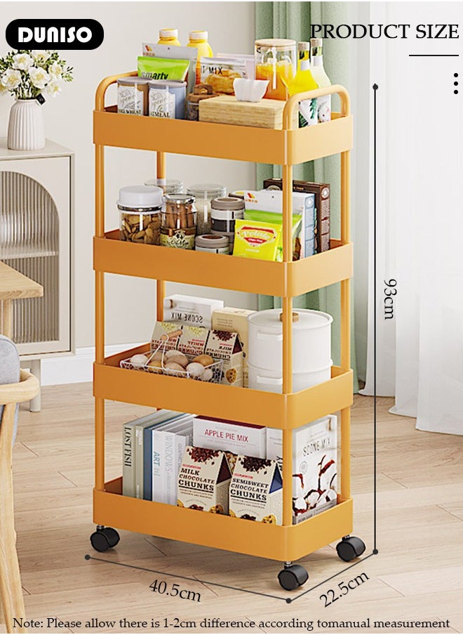 4 Tier Rolling Utility Cart Organizer,  Rolling Metal Storage Organizer,Mobile Utility Cart,Kitchen Trolley Cart,Mobile Shelving Unit For Kitchen, Bedroom, Bathroom, Office, Laundry Room And Garage