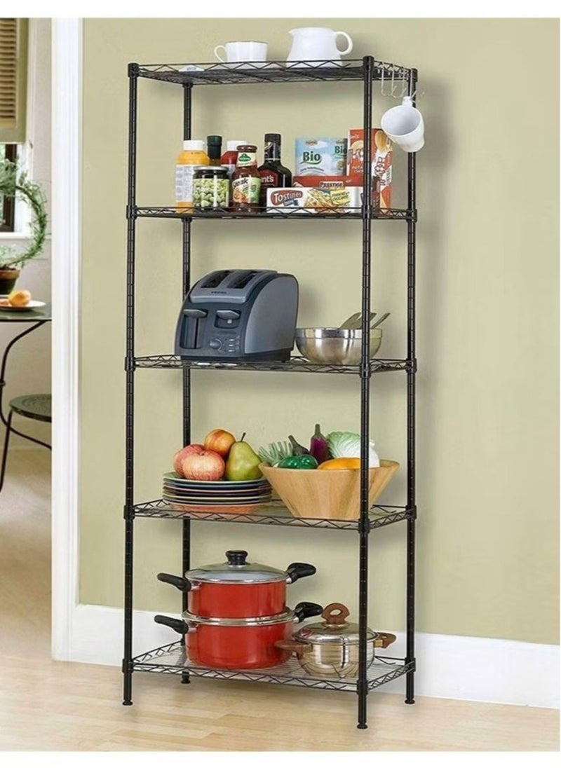 5-Tier Wire Shelving Bathroom Storage, 5 Shelves Unit Metal Kitchen Storage Rack 150 x 55 x 30cm