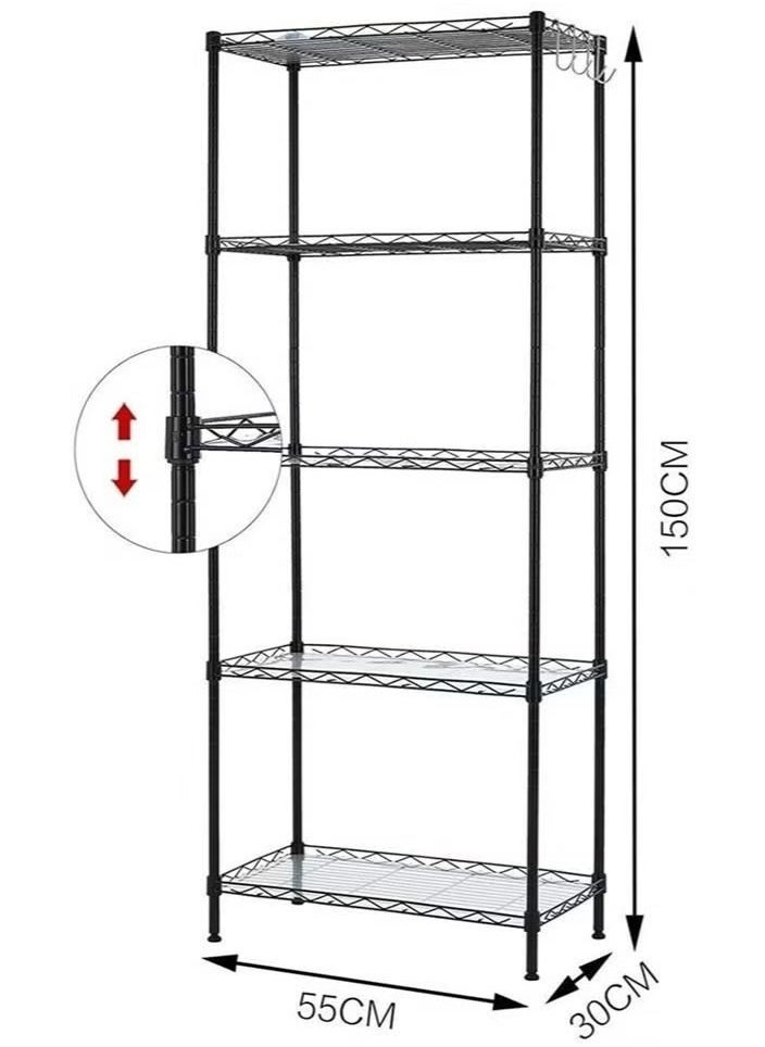 5-Tier Wire Shelving Bathroom Storage,5 Shelves Unit Metal Kitchen Storage Rack(Black)150 x 55 x 30cm