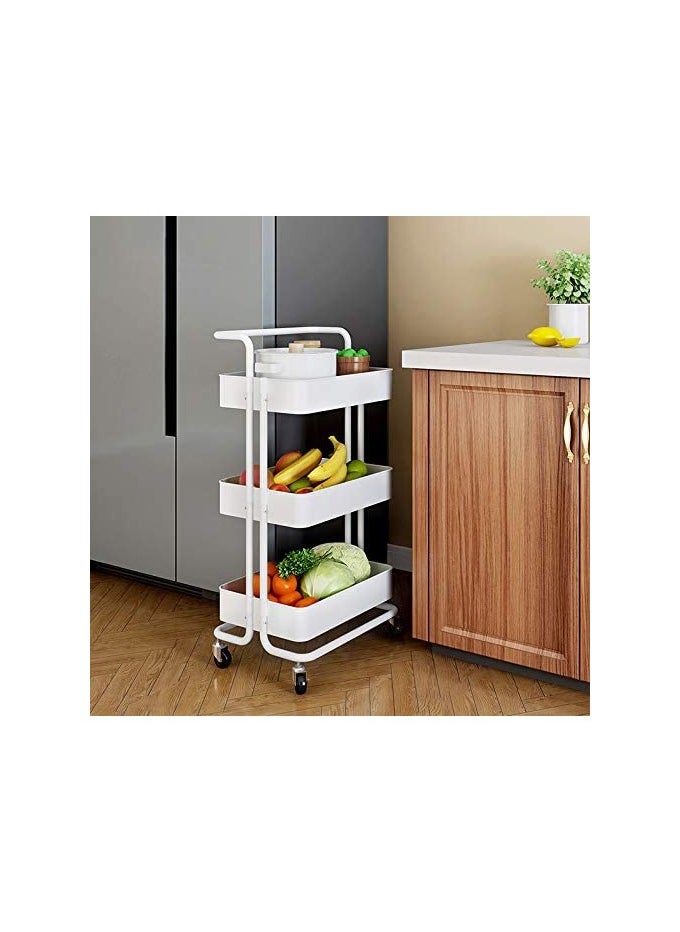 3-Tier Multipurpose Rolling Shelves Metal Cart Organizer White 85x45x35cm