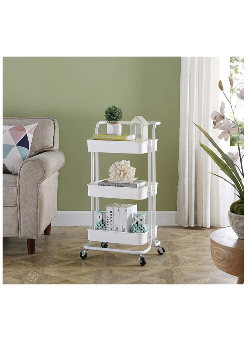 3-Tier Multipurpose Rolling Shelves Metal Cart Organizer White 85x45x35cm