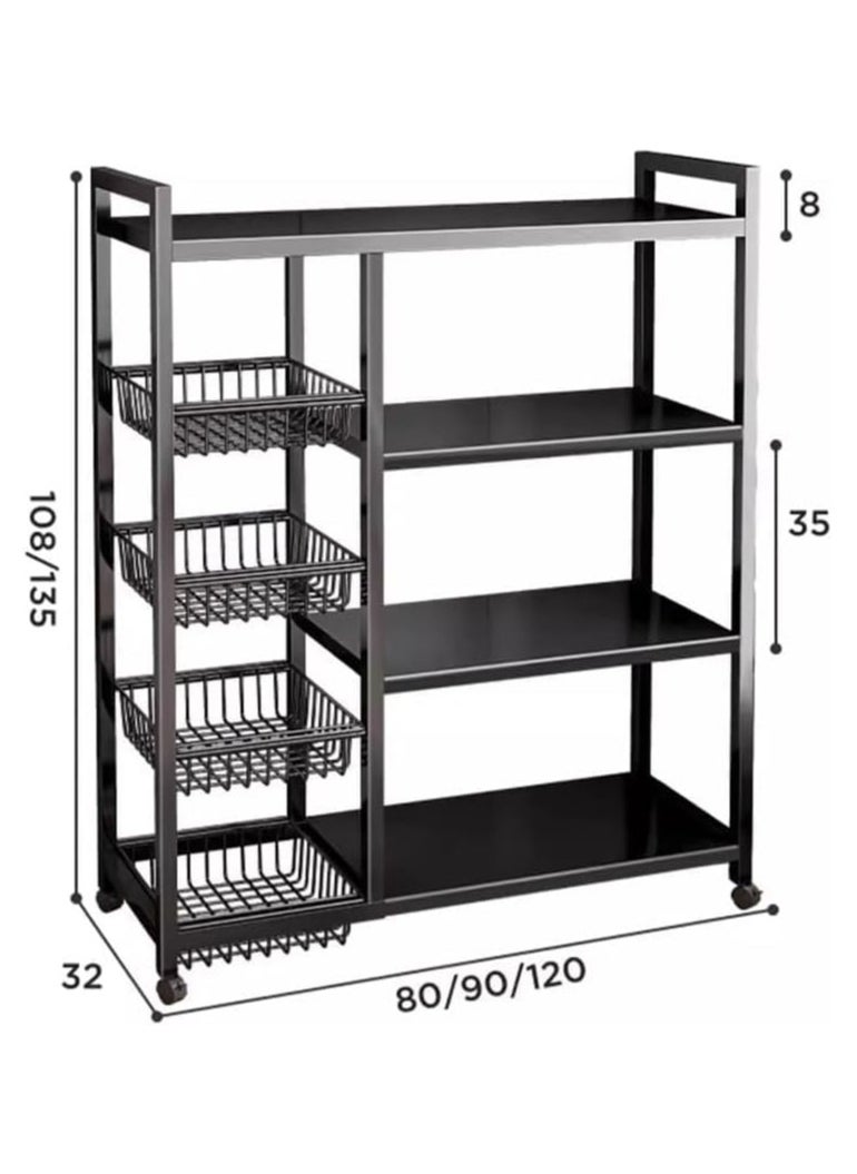 Kitchen Storage Trolley, 4-Tier Metal Heavy Duty Storage Shelving Unit With Wheels, Adjustable Height, Mobile Utility Service Cart, Organizer Shelves For Garage Kitchen