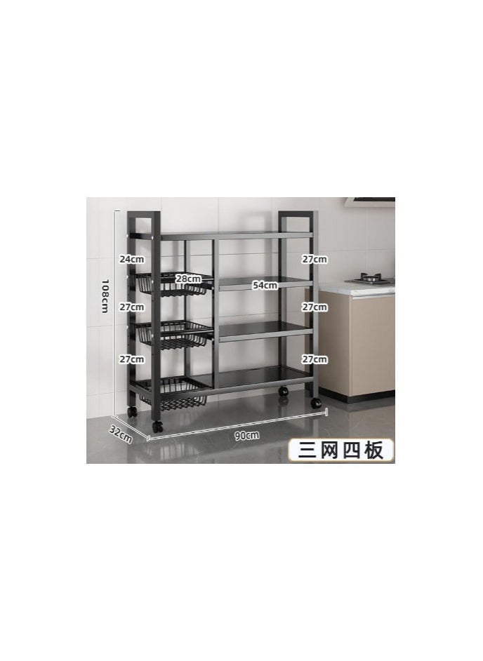 Kitchen Storage Trolley, 4-Tier Metal Heavy Duty Storage Shelving Unit With Wheels, Adjustable Height, Mobile Utility Service Cart, Organizer Shelves For Garage Kitchen