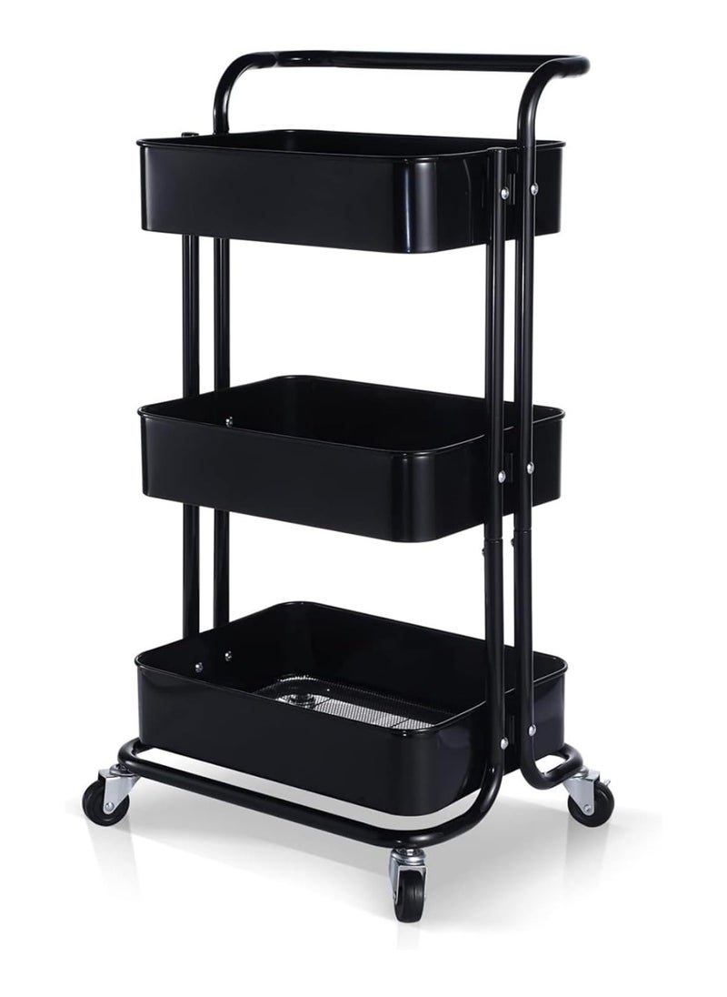 3-Tier Rolling Shelves Metal Cart Organizer Black 85x45x35cm