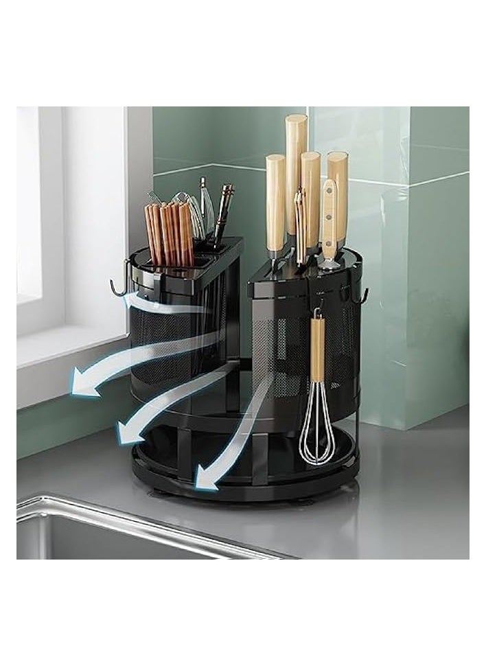 360° rotating countertop storage rack, kitchen countertop chopsticks holder, put knives, knife holder, cutting board, cutting board storage rack