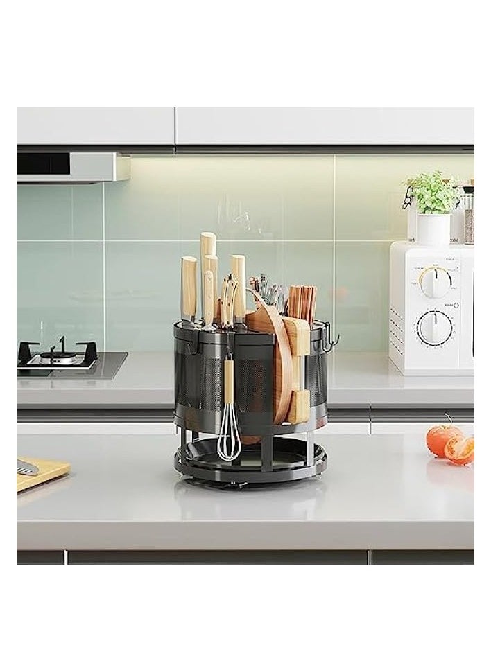 360° rotating countertop storage rack, kitchen countertop chopsticks holder, put knives, knife holder, cutting board, cutting board storage rack