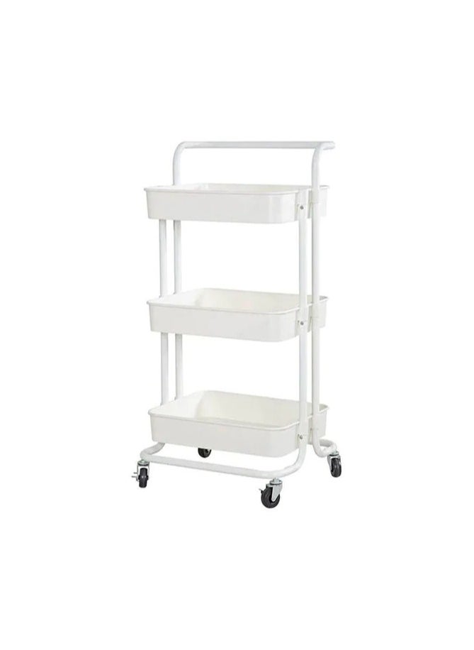 3-Tier Rolling Shelves Metal Cart Organizer White 43x37x82cm