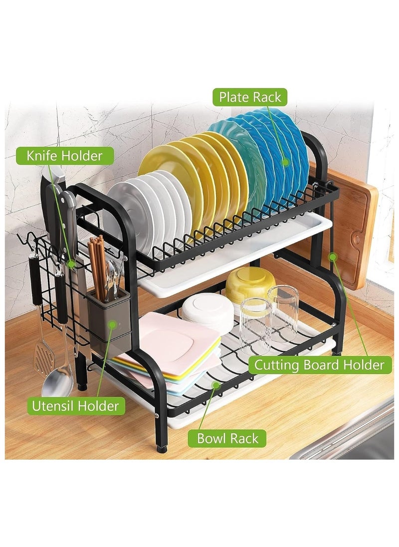 Kitchen Countertop Dish Drying Rack with Sink Drainer & Cutlery Holder