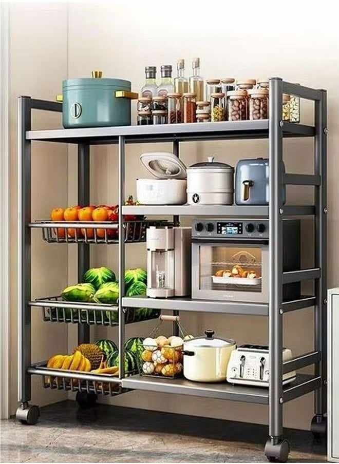 4-Tier Kitchen Racks,Three Mesh Baskets,With Wheels For Easy Movement,Black