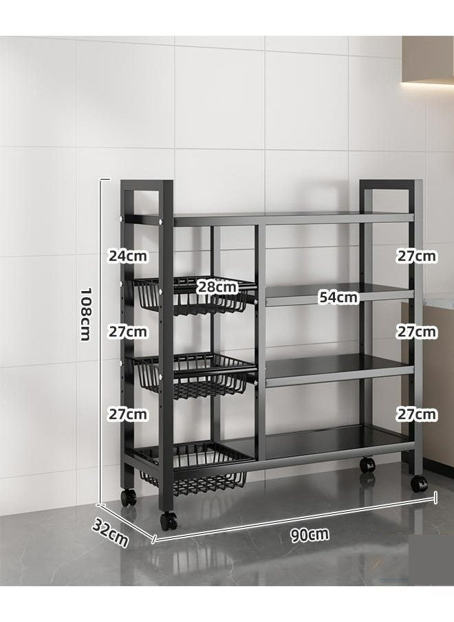 3 Nets And 4 Layers of Storage Racks,With Sunken Wire Baskets,Independent Metal Racks,Easy-to-Assemble Storage Racks For Kitchen Storage,Black