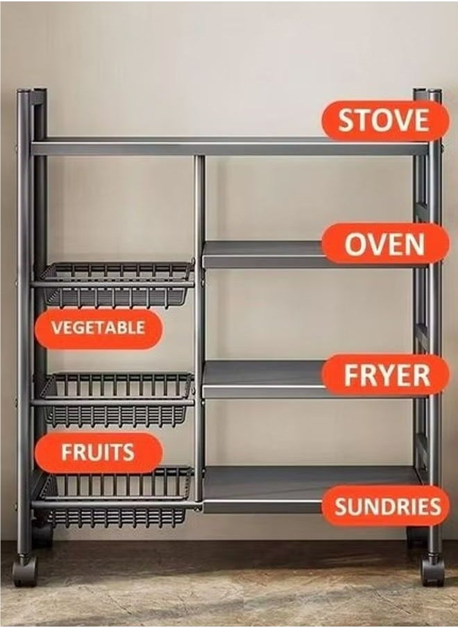 3 Nets And 4 Layers of Storage Racks,With Sunken Wire Baskets,Independent Metal Racks,Easy-to-Assemble Storage Racks For Kitchen Storage,Black