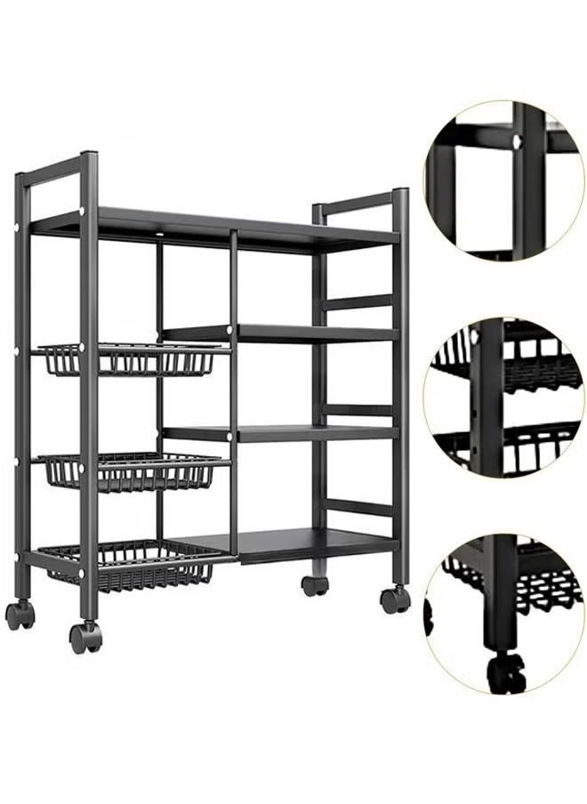 3 Nets And 4 Layers of Storage Racks,With Sunken Wire Baskets,Independent Metal Racks,Easy-to-Assemble Storage Racks For Kitchen Storage,Black